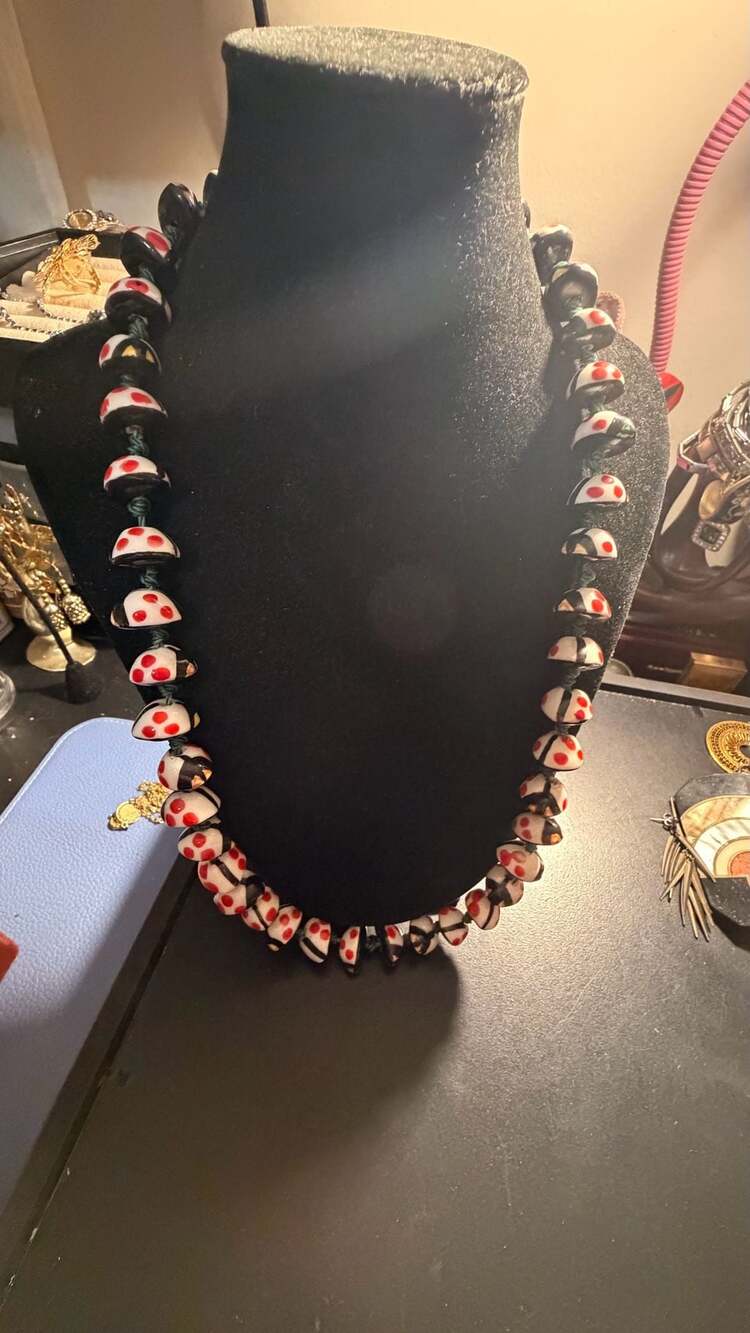 Handmade Ladybug Ceramic Bead Necklace